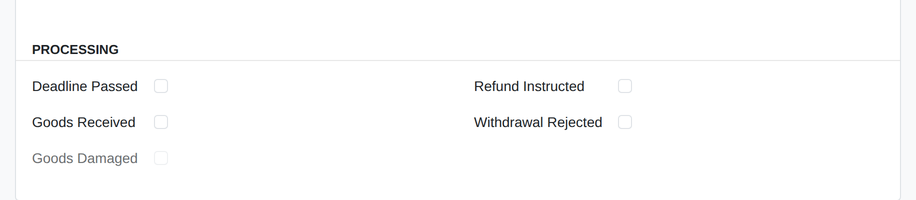The "Goods Damaged" box is greyed out because "Goods Received" is not ticked