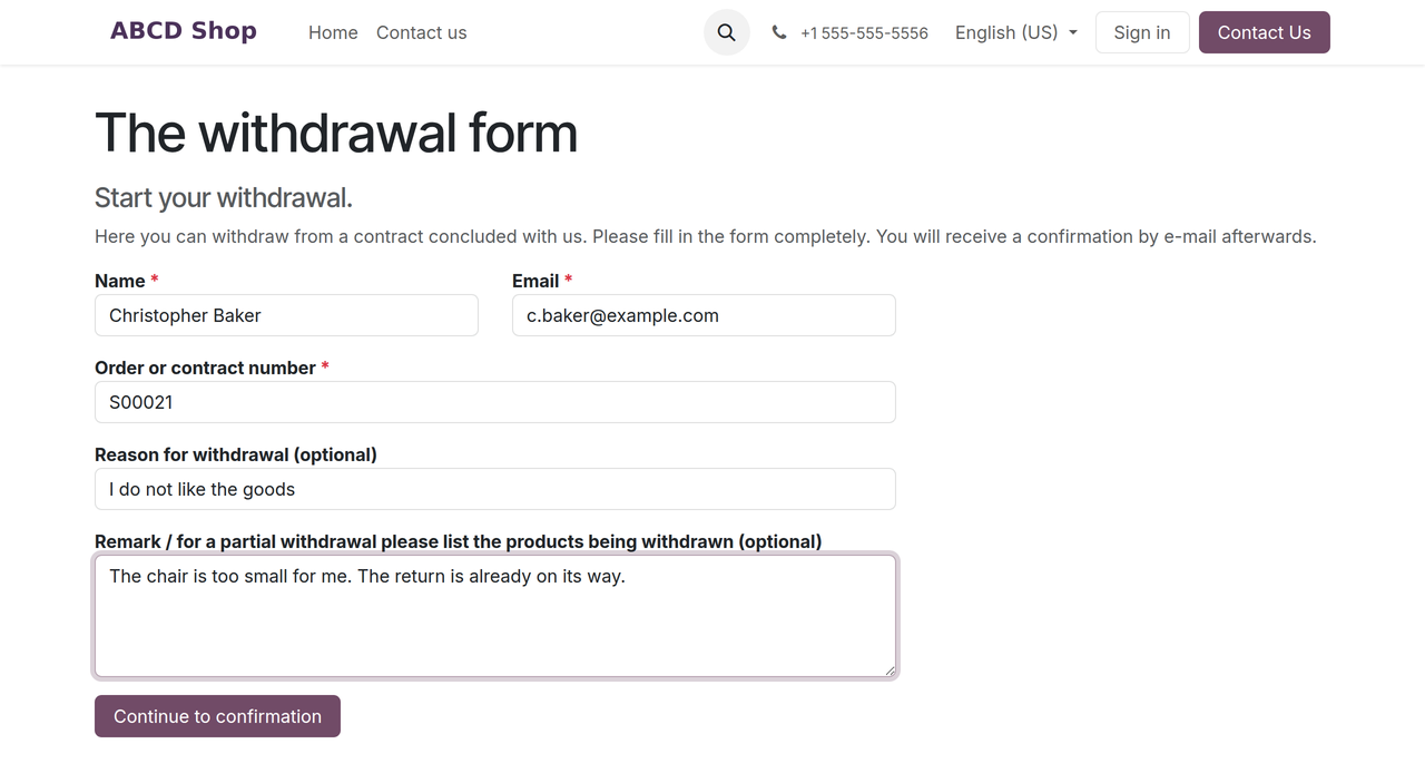 Step 1: the input form with name, email, and order number