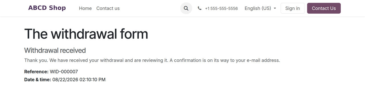 Step 3: the confirmation page with the case number